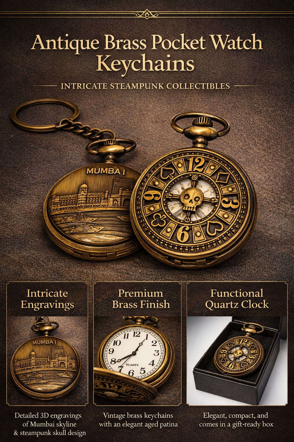 Steampunk Pocket Watch Keychain - Image 4